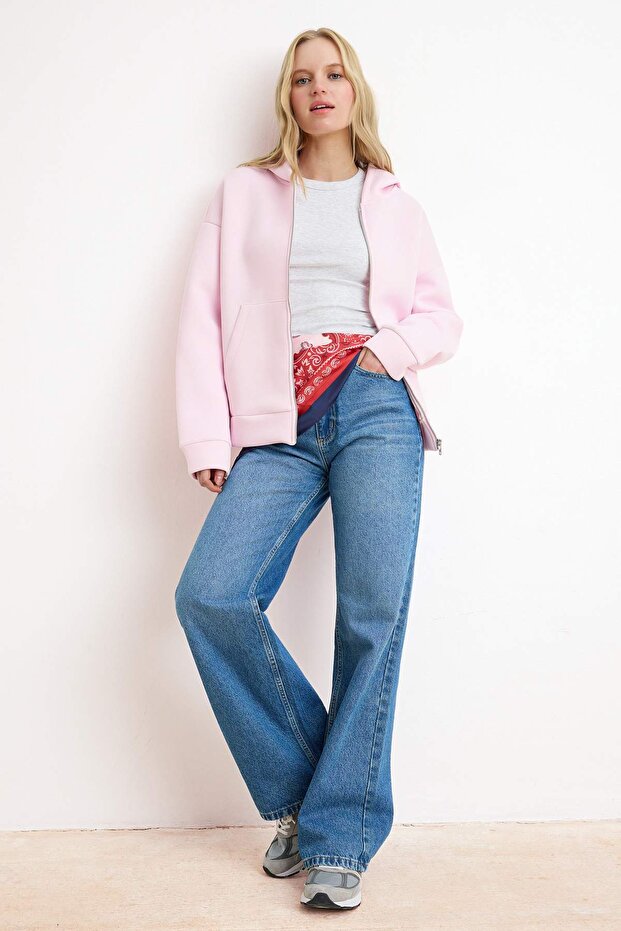 Wardrobe Essentials –Pembe Oversize Kapüşonlu Örme Sweatshirt |TWOAW26SW00018 - 6