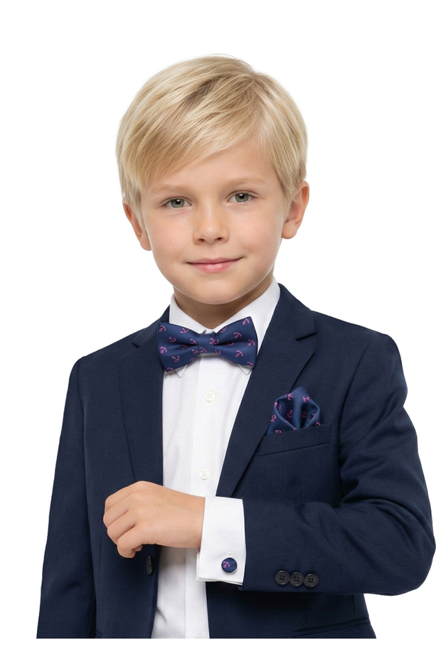Boy's parliament pink polka dot cufflink handkerchief bow tie set