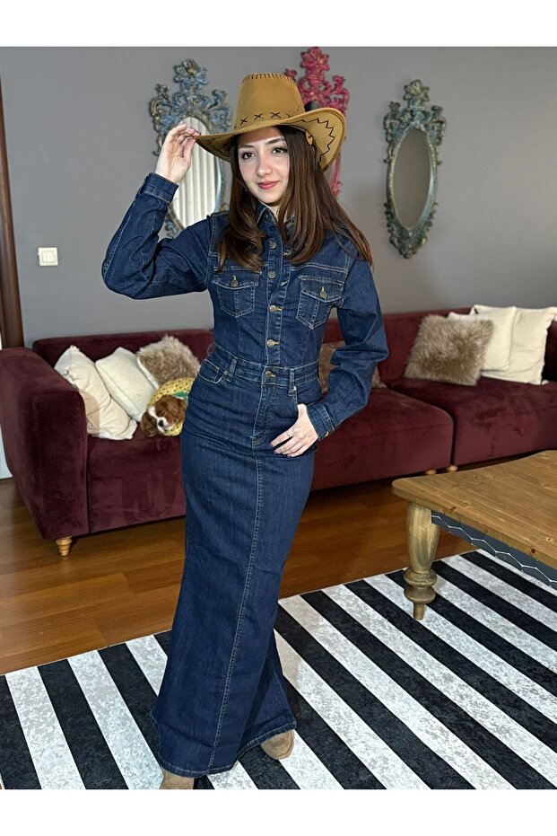 Maxi Boy Denim Elbise-DAR KALIPTIR - 5