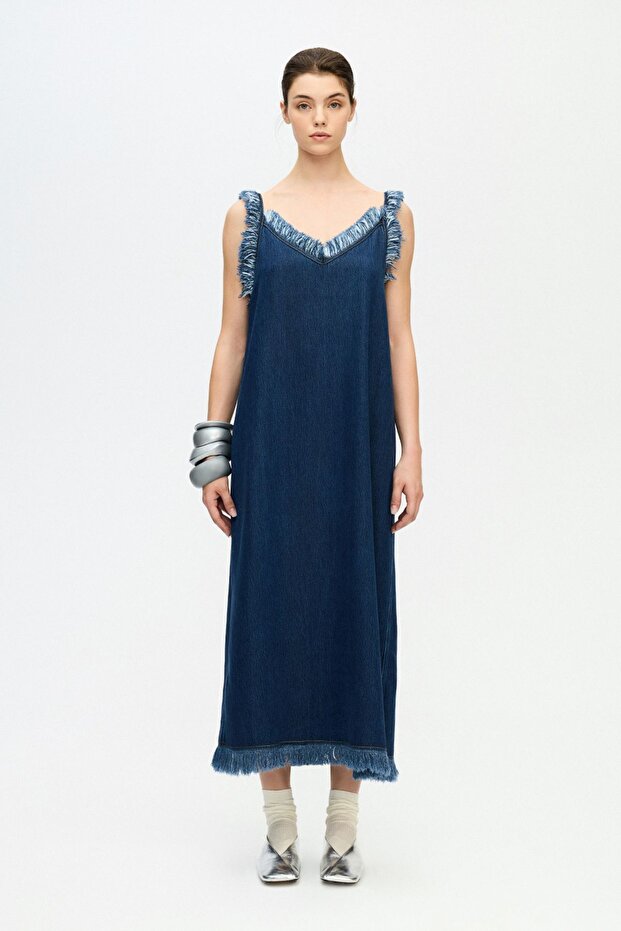 Denim Askılı Elbise - 3