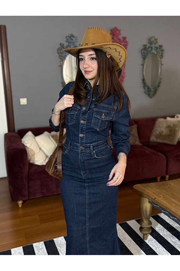 Maxi Boy Denim Elbise-DAR KALIPTIR - 7