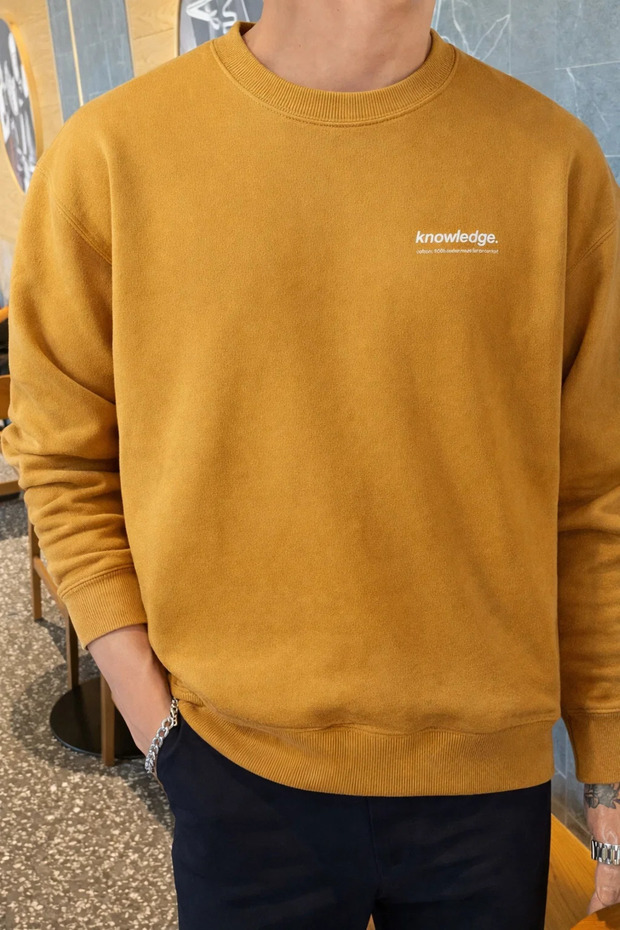 Knowledge Printed Cotton Men's Mustard Sweatshirt