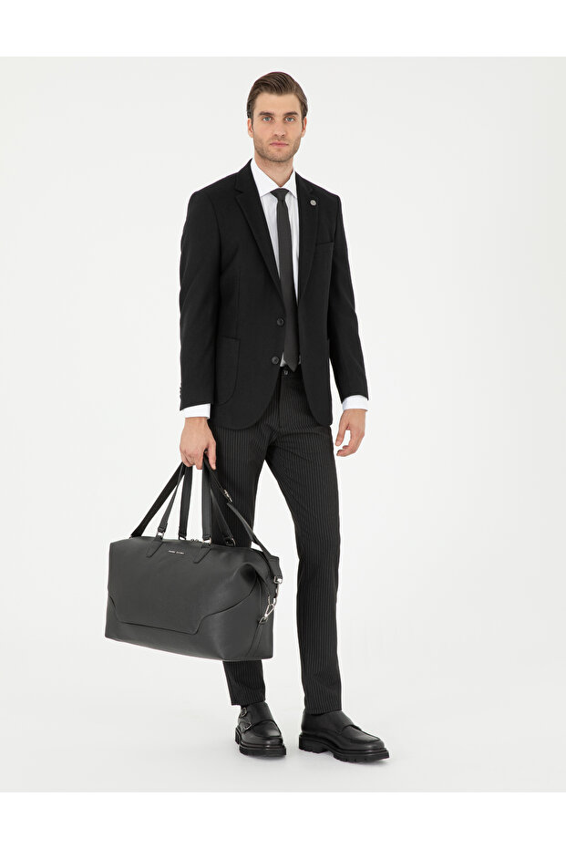 Black Slim Fit Striped Canvas Trousers 50295951-Vr046