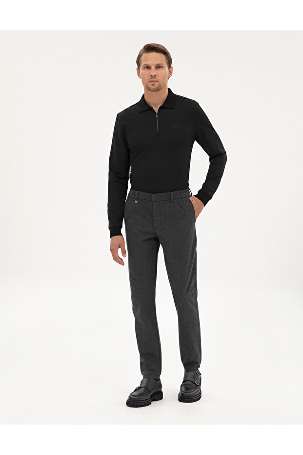 Anthracite Slim Fit Flannel Textured Fabric Trousers 50317639-Vr006