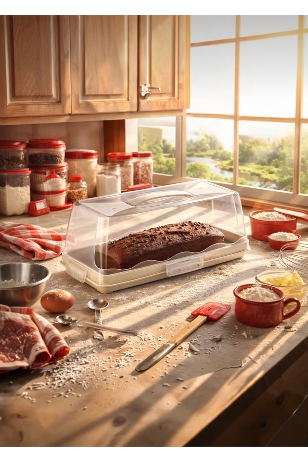 BATON Rectangular Cake Box, Cake Tray, Beige - 1