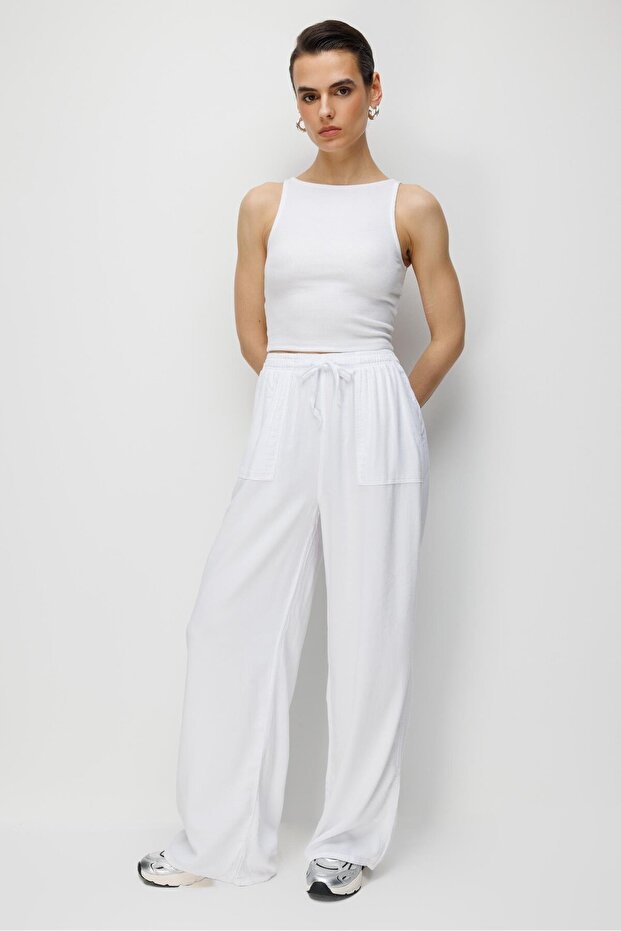 4629 Women's Wide Leg High Waist Viscose Palazzo Pants White