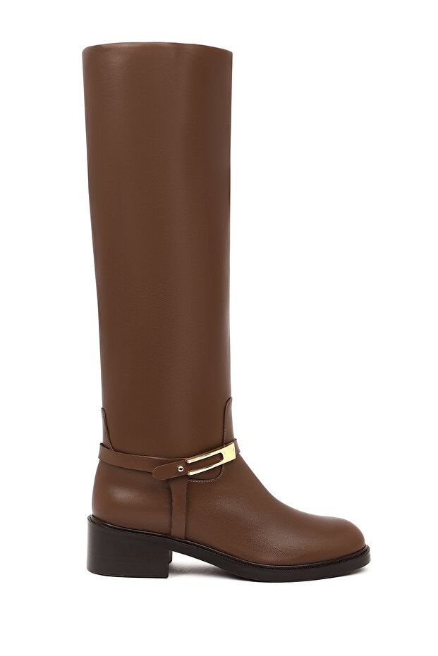 Women's Brown Buckle Leather Boots 25Wfd101518