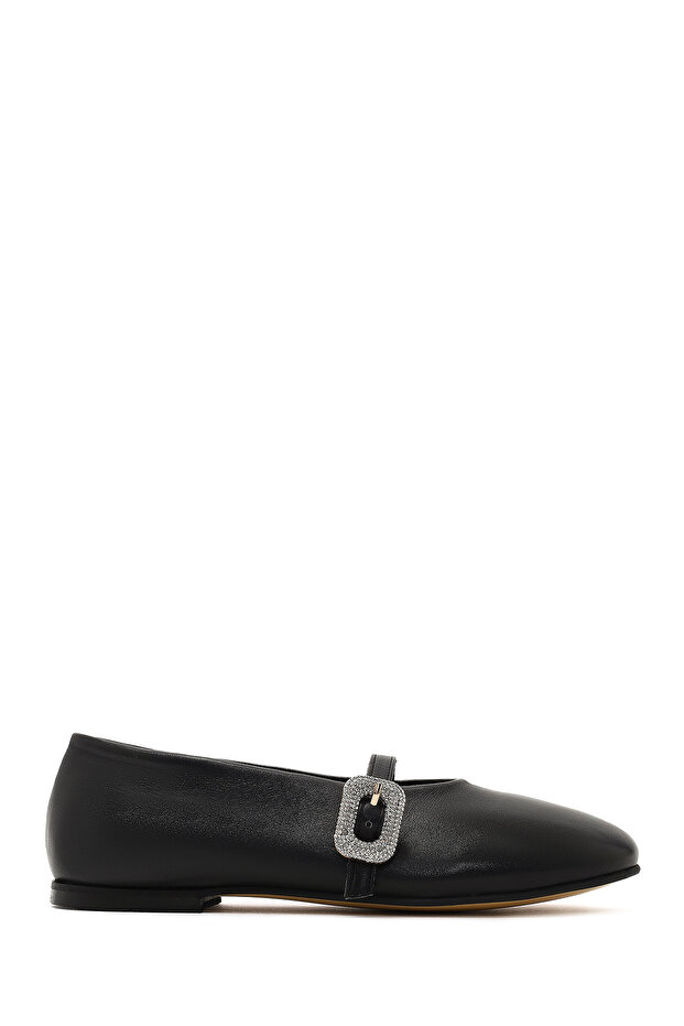 Women's Black Stone Leather Ballerinas 25Afd380918
