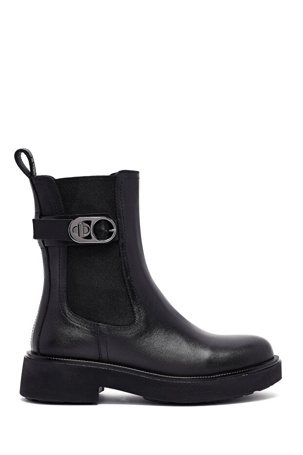 Women's Black Thick Soled Leather Chelsea Boots 25Wfd202018