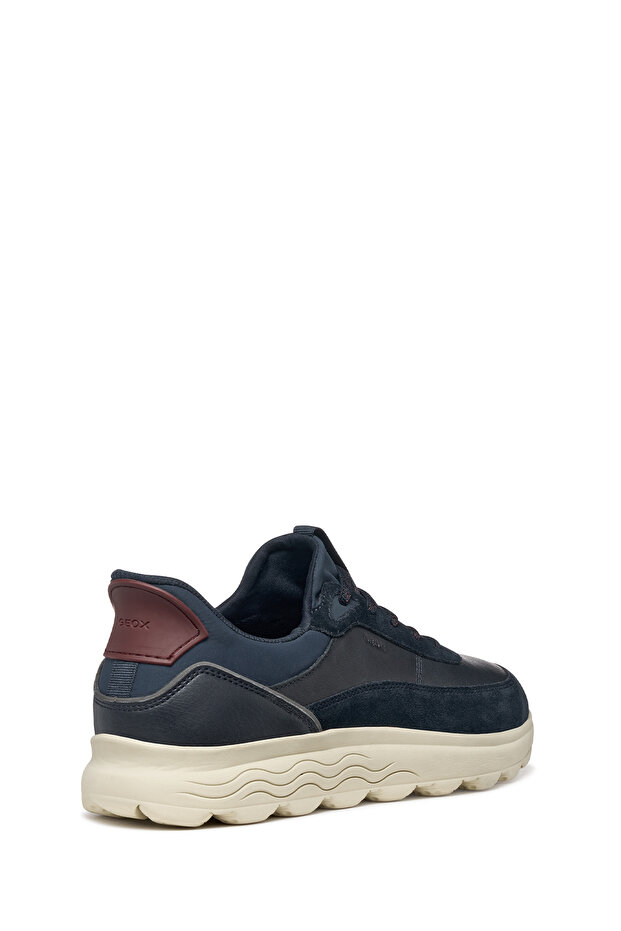 Men's Navy Blue U Spherica Plus a - Nappa+Suede Lace-Up Thick Sole Sports Shoes, Suede Sneaker U56 - 8