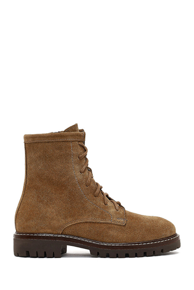 Women's Tan Zippered Thick Soled Suede Leather Boots 25Wfd188110