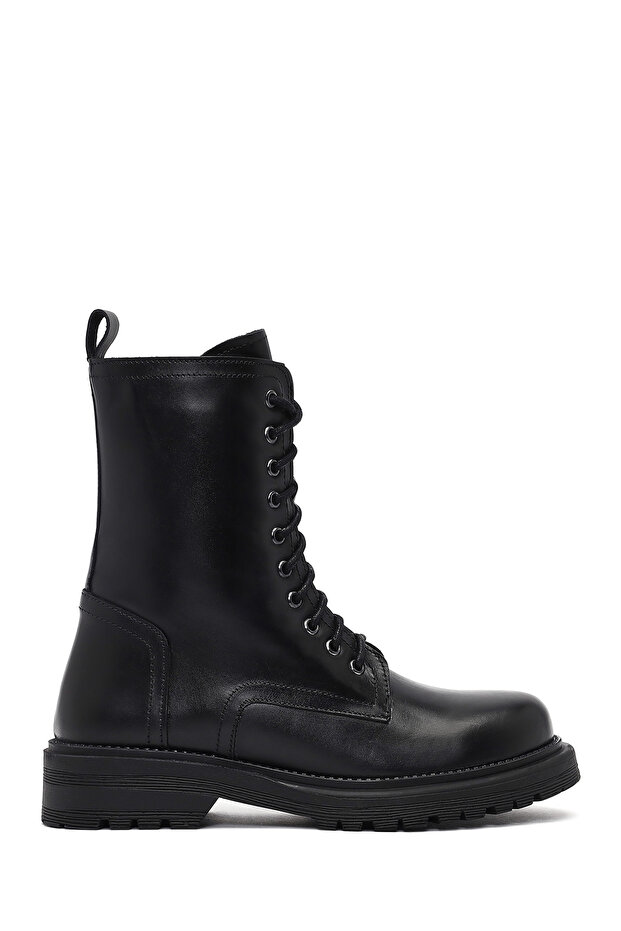 Women's Black Zippered Leather Boots 25Wfd187018