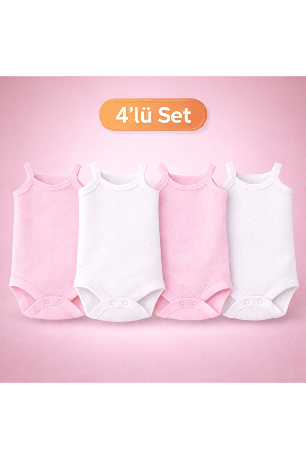 4-Piece Rope Strap Baby Undershirt Bodysuit Cotton Snap Fastener Newborn Child 0-36 Months, Flexible Mold