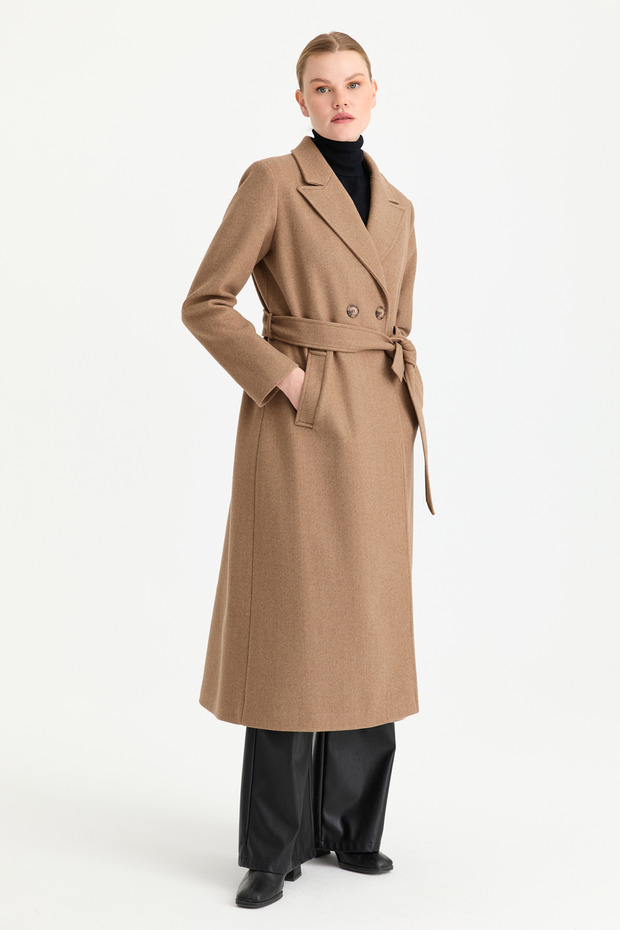 Çift Düğmeli Manto Camel - 2
