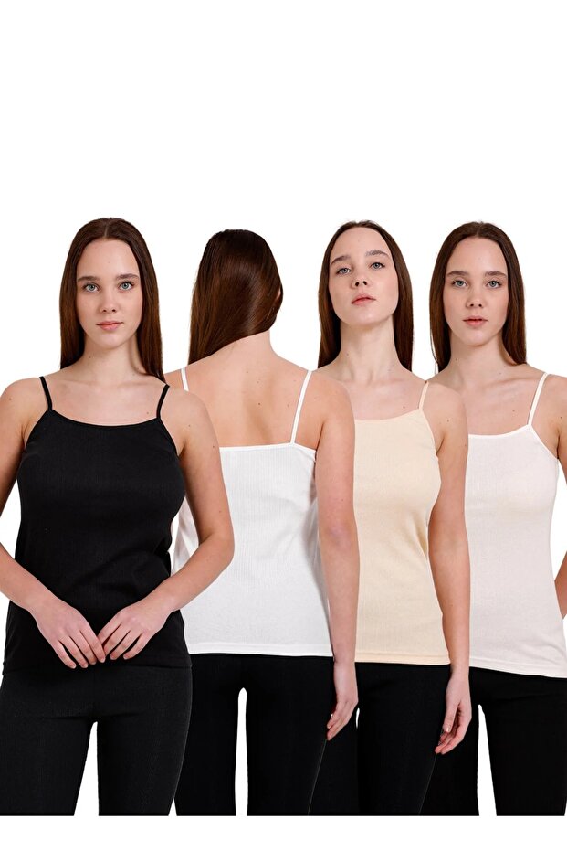 Women's Corded Fabric Cotton Undershirts Economical Pack of 4
