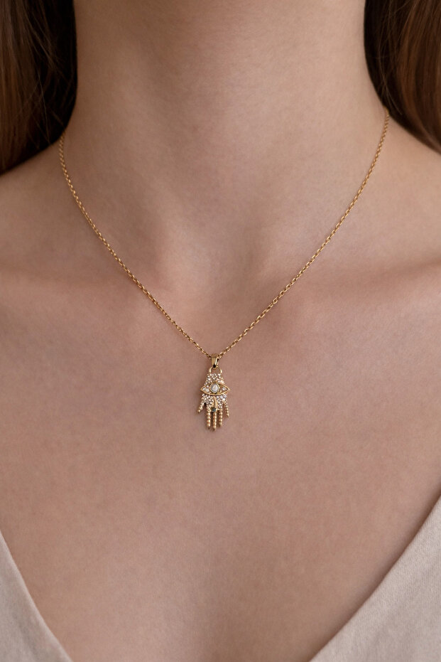 Çelik Hamsa Kolye - 1