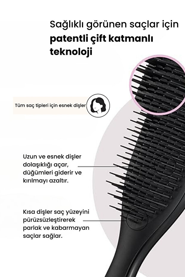 The Ultimate Detangler Black Eletriklenme Önleyici Saç Fırçası-Tarak (Düz ve Kıvırcık Saçlar) - 3