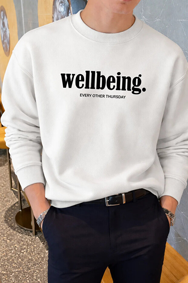 Wellbeing Themed Printed Men's Ecru Sweatshirt