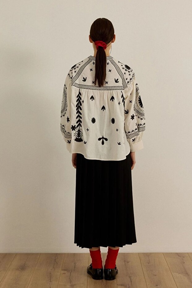 İşlemeli oversize gömlek - 8
