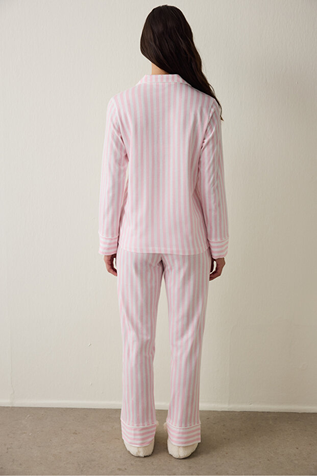 Hellrosa Baumwoll-Pyjama-Set mit langen Ärmeln - 5