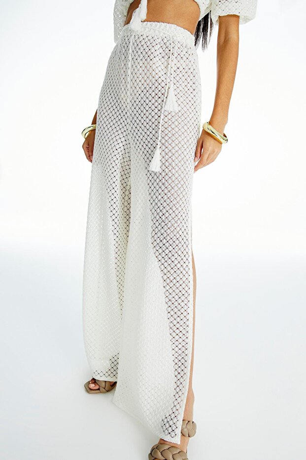 Desenli Ekru Örme Pantolon - 6