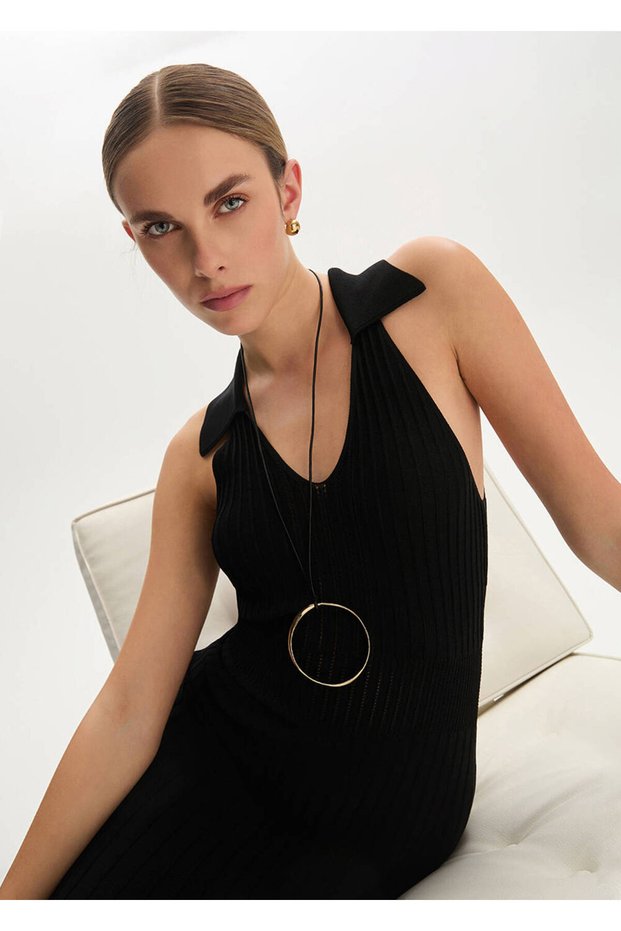 Polo Neck Black Knitwear Dress