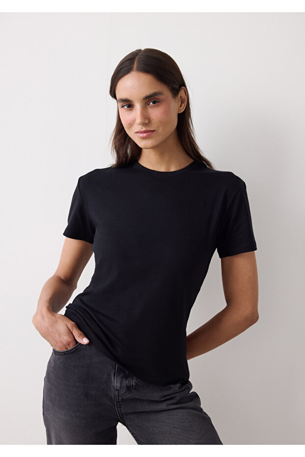 Siyah Basic Oversize Tişört - 3