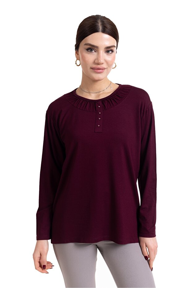 New Season 2024 Simple Pattern Round Neck Regular Fit Mother Combed Cotton Blouse 6380