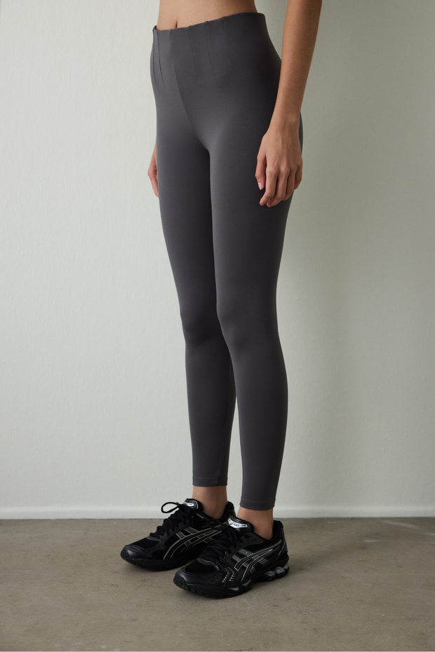 Anthracite High Waist Interlock Detailed Slim Fit Leggings