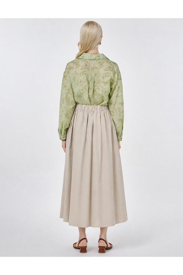 Cep Detaylı Çan Etek Bej - 4