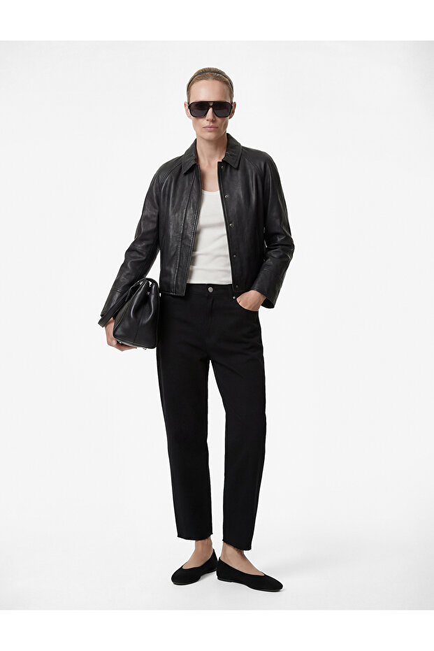 High Waist Pocketed Buttoned Cotton Straight Leg Denim Trousers - Mom Slim Jean