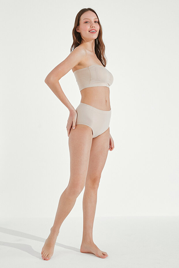 Basic Yüksek Bel Bej Slip Külot - 4