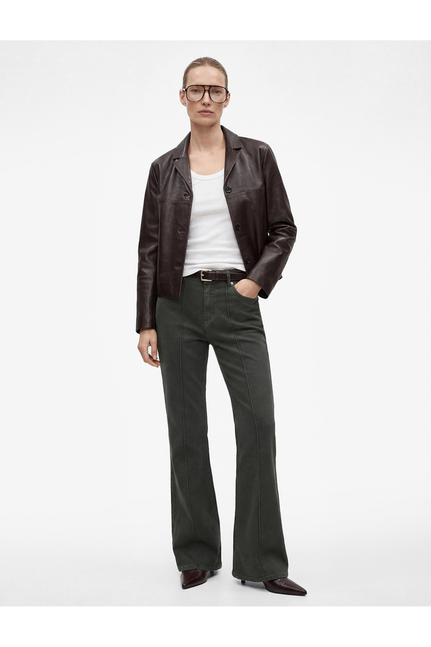 Cotton Pocketed Buttoned Slim Fit Spanish Flare Denim Trousers - Flare Jeans