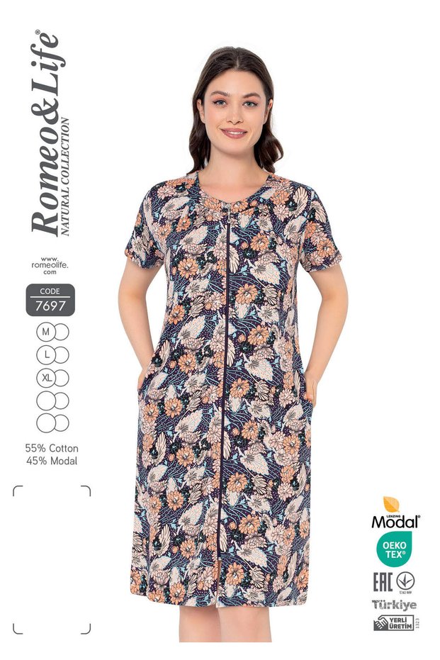 Women's Cotton Modal Fabric Zipper Summer Dress 7697