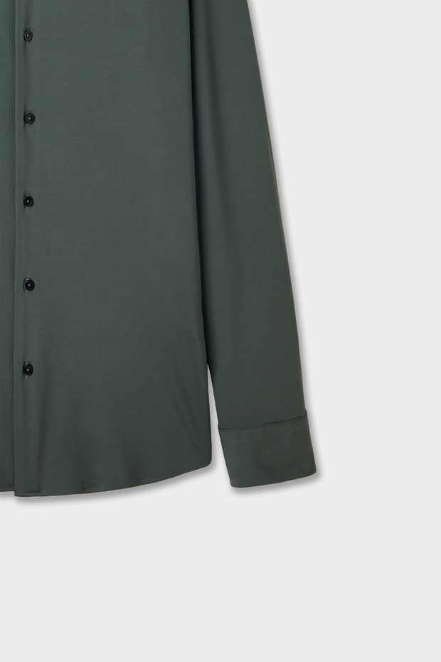 Slim Fit Haki Örme Gömlek - 6