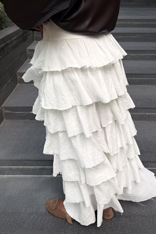 Fırfırlı rustik midi etek - 3