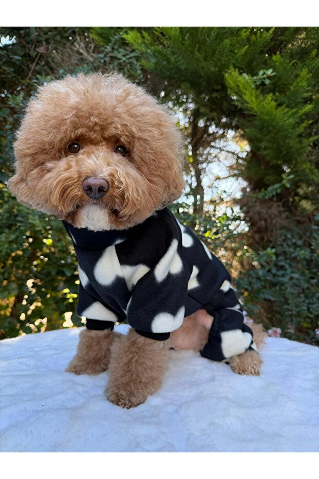 White Hearted Dog Black Jumpsuit - Thick Fleece