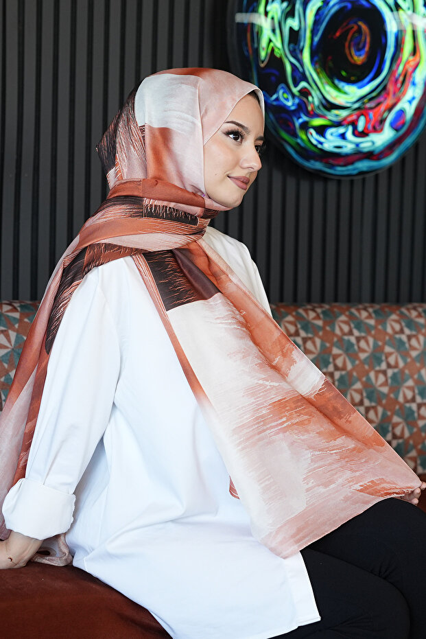 Light Patterned Brown Cotton Shawl - 3