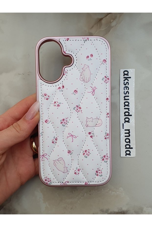 iPhone 17 Compatible Quilted Floral Patterned Special Boxed Puff Case