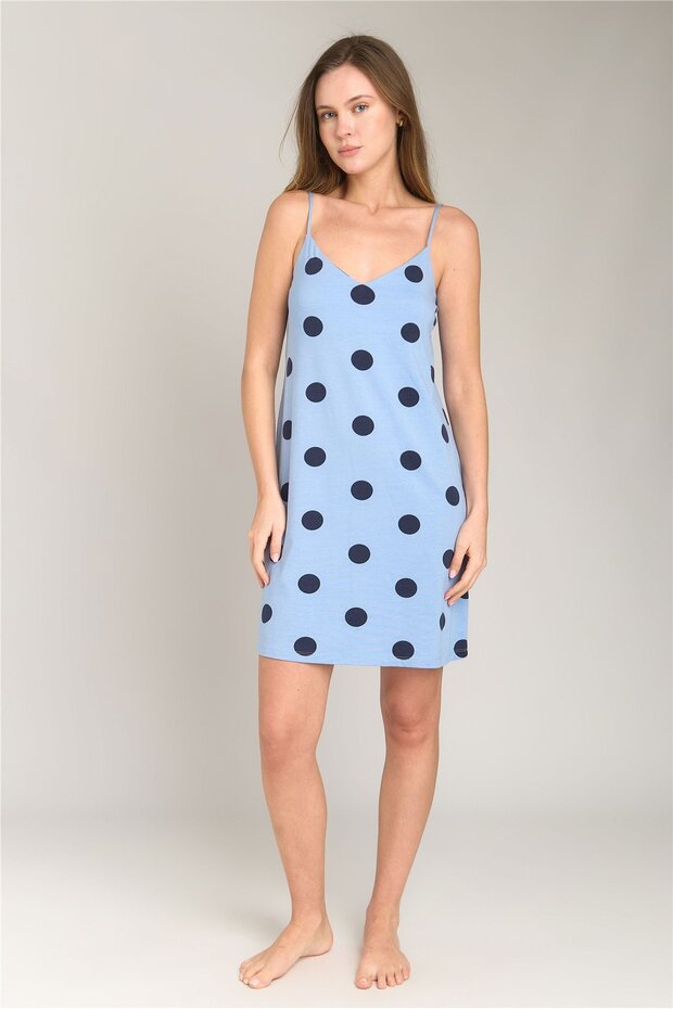 LUNA Örme İp Askılı Gecelik - Mavi - 3