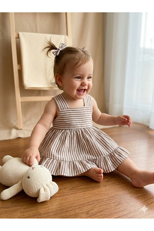 Striped Baby Dress Brown