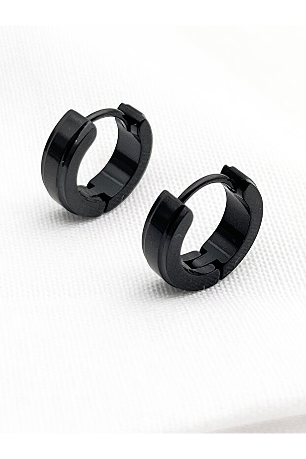 316L Surgical Steel Unisex Minimal Black Hoop Earrings-1.3 cm