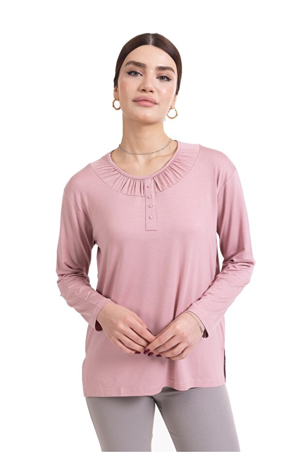 New Season 2024 Simple Pattern Round Neck Regular Fit Mother Combed Cotton Blouse 6380