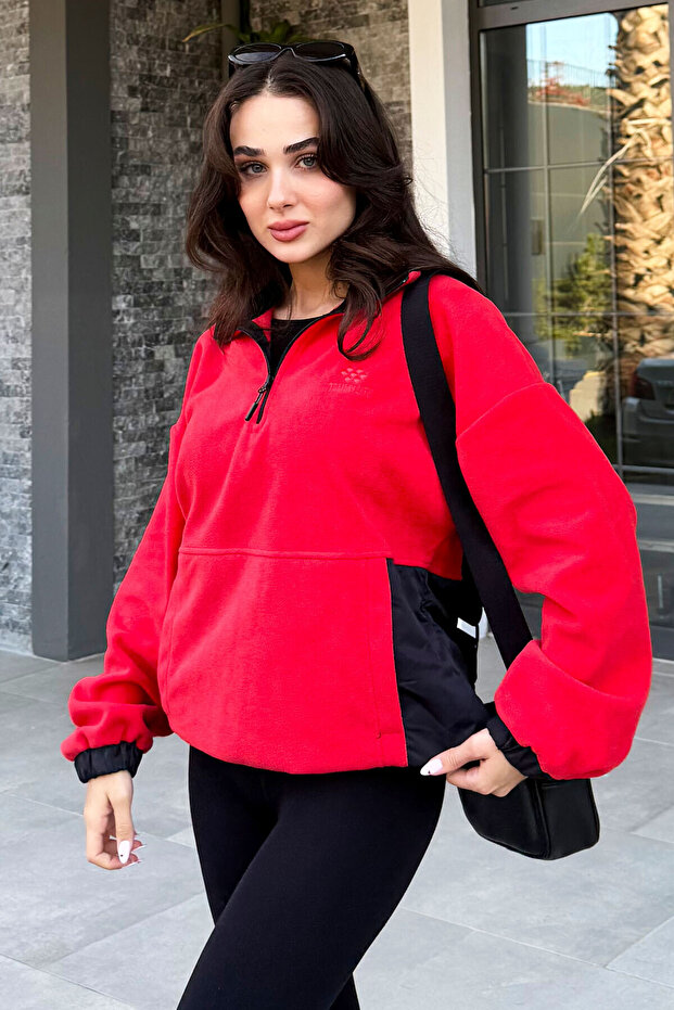 Fiesta Half Zipper, Gathered Hem, High Collar, Standard Fit Women's Fleece Sweatshirt - 97236