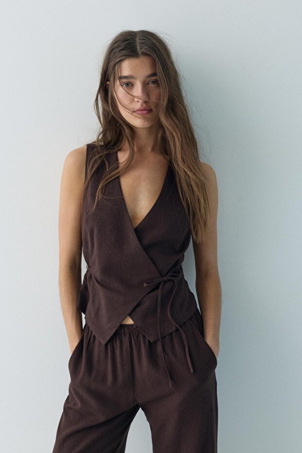 Yanları bağlamalı rustik yelek - 2