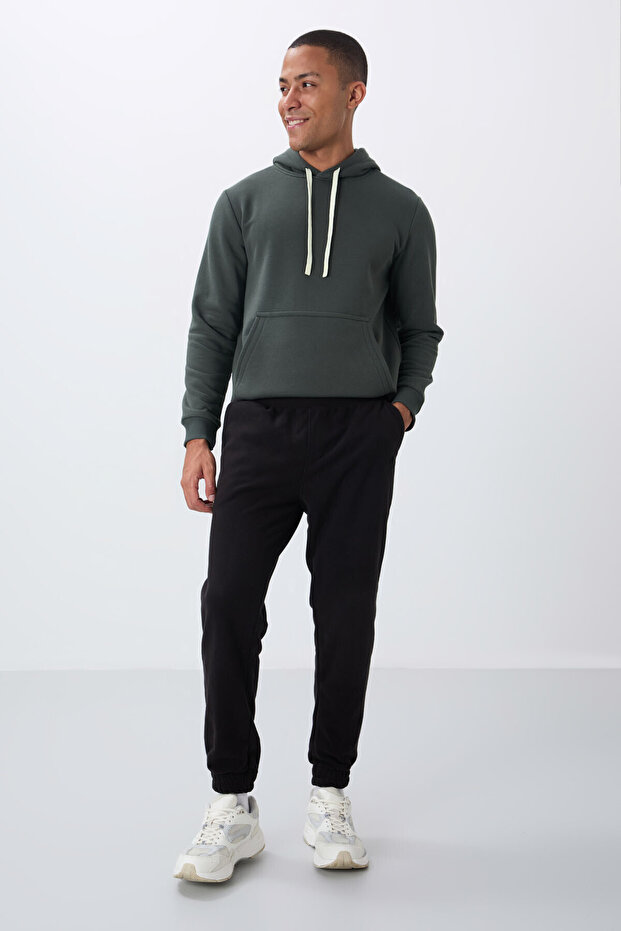 Black Hidden Zip Comfortable Form Jogger Fleece Men's Tracksuit Bottom - 84866