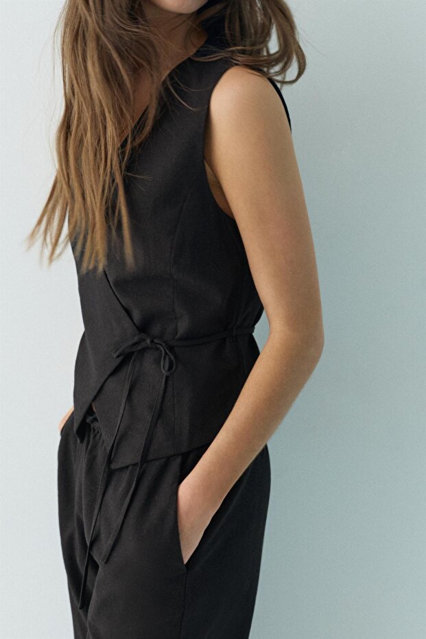 Yanları bağlamalı rustik yelek - 6