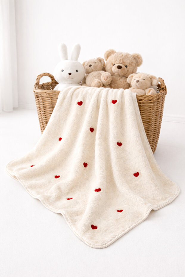 Heart Embroidered Welsoft 90*100 cm Baby Blanket
