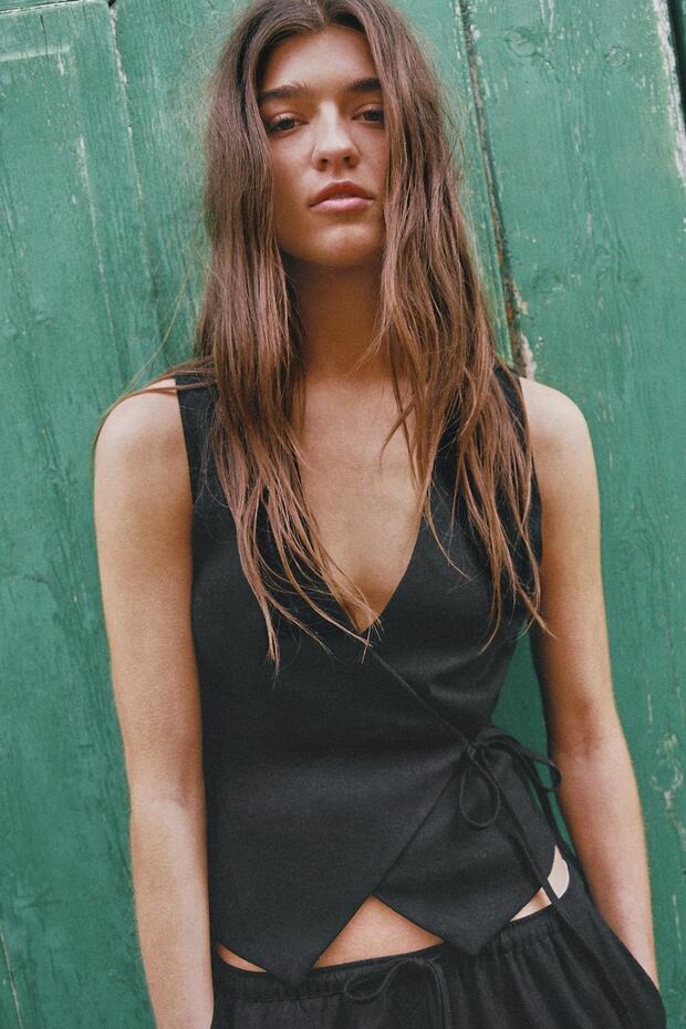 Yanları bağlamalı rustik yelek - 1