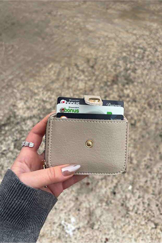 Horizontal Mechanism Mink Faux Leather Card Holder Wallet